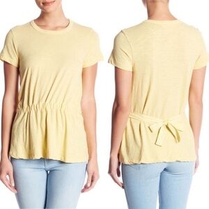 Stateside Drawstring Ruched Front Crew Neck Short Sleeve Shirt in Yellow X-Small